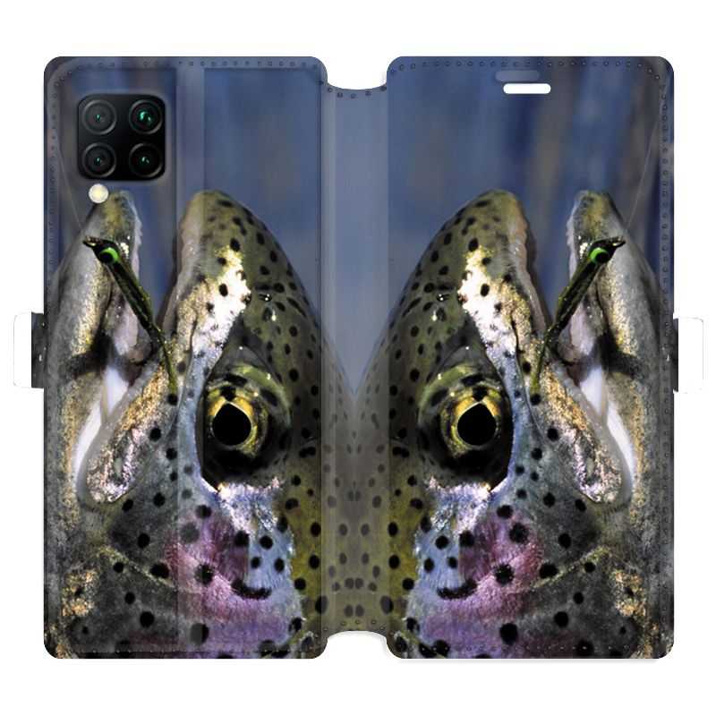 Housse cuir portefeuille pour Huawei P40 Lite peche truite