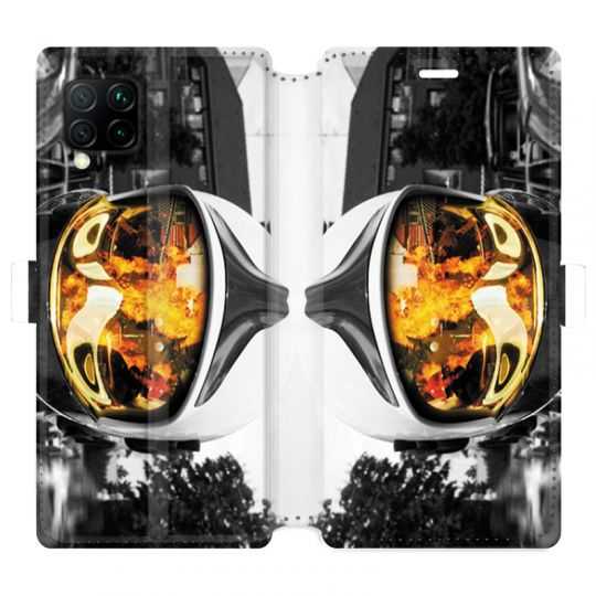 Housse cuir portefeuille pour Huawei P40 Lite pompier casque feu