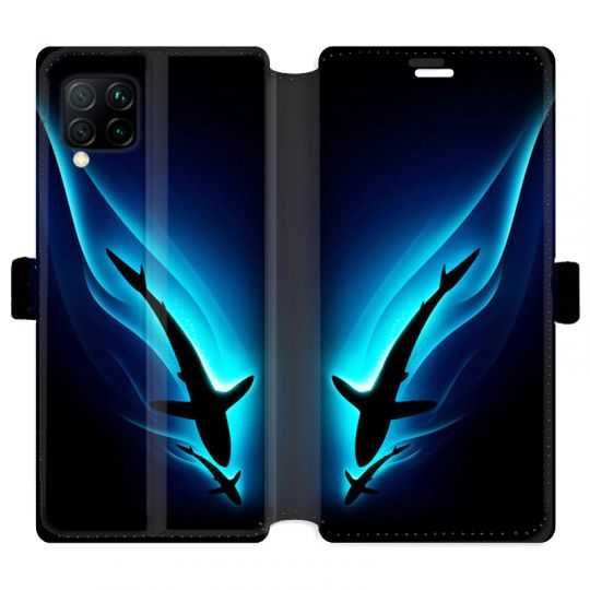 Housse cuir portefeuille pour Huawei P40 Lite Requin Noir