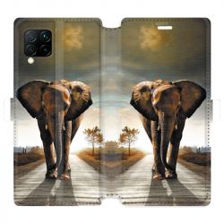 Housse cuir portefeuille pour Huawei P40 Lite savane Elephant route