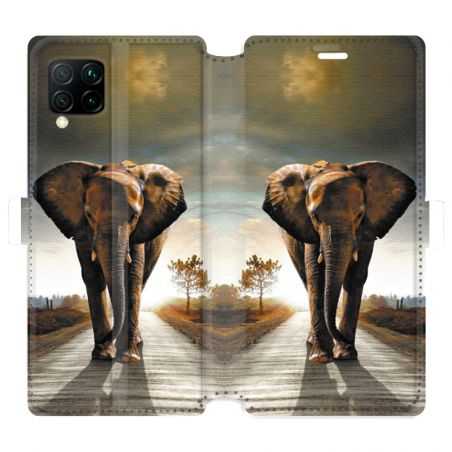 Housse cuir portefeuille pour Huawei P40 Lite savane Elephant route