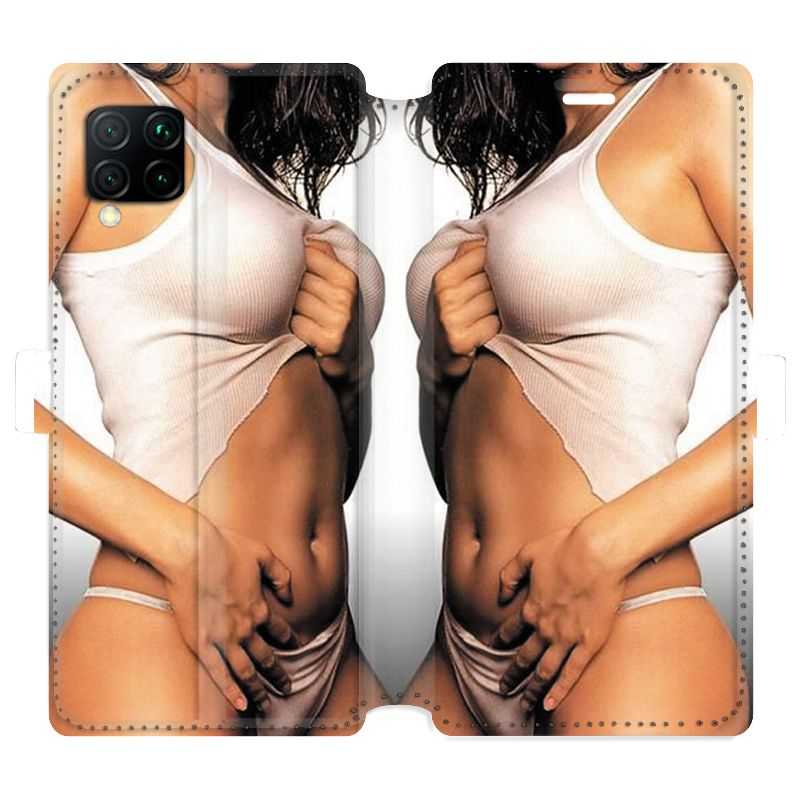 Housse cuir portefeuille pour Huawei P40 Lite Sexy tee shirt blanc