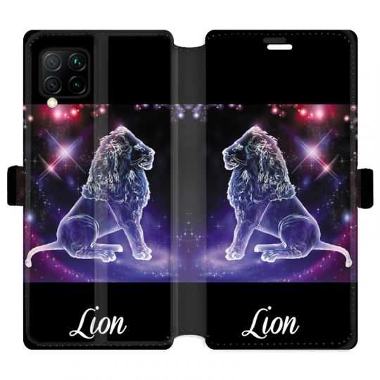 Housse cuir portefeuille pour Huawei P40 Lite signe zodiaque 2 Lion