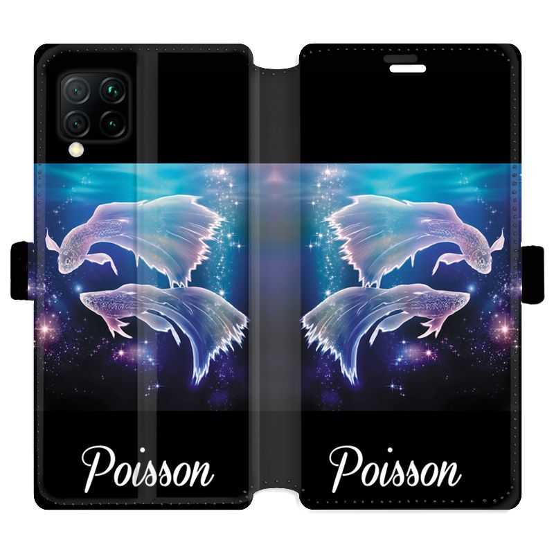 Housse cuir portefeuille pour Huawei P40 Lite signe zodiaque 2 Poisson