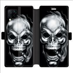 Housse cuir portefeuille pour Huawei P40 Lite tete de mort Fume