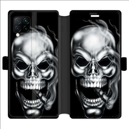 Housse cuir portefeuille pour Huawei P40 Lite tete de mort Fume