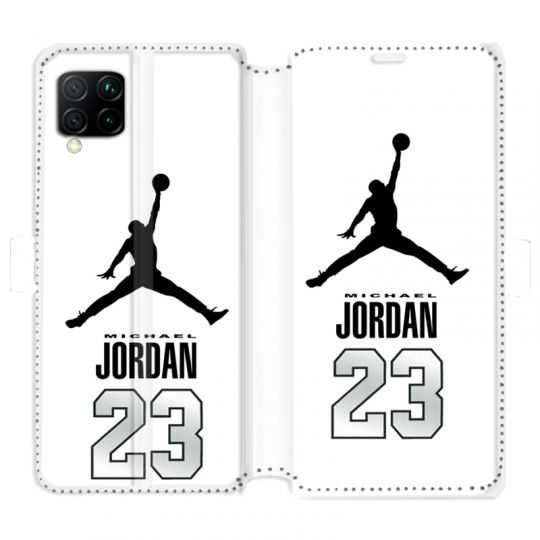 Housse cuir portefeuille pour Huawei P40 Lite Jordan 23 Blanc