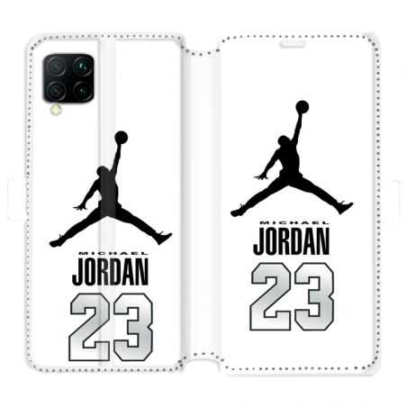 Housse cuir portefeuille pour Huawei P40 Lite Jordan 23 Blanc