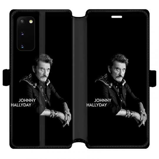 Housse cuir portefeuille pour Samsung Galaxy S20 Johnny Hallyday Noir