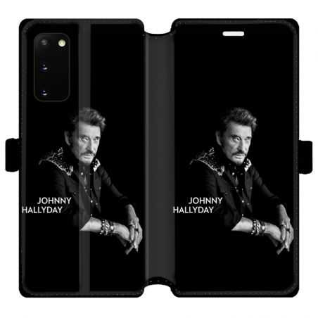 Housse cuir portefeuille pour Samsung Galaxy S20 Johnny Hallyday Noir