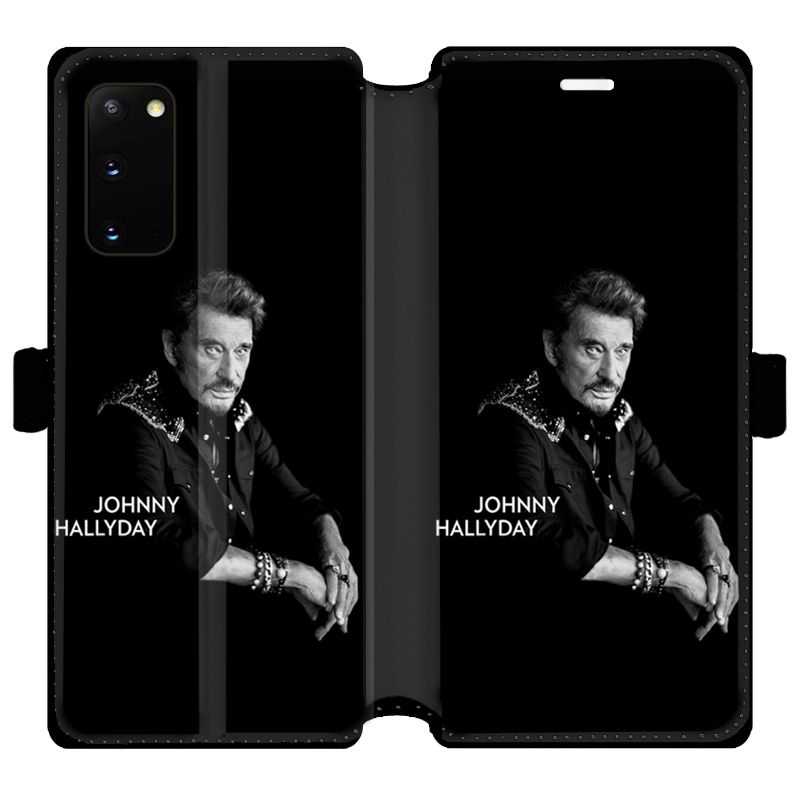 Housse cuir portefeuille pour Samsung Galaxy S20 Johnny Hallyday Noir