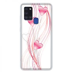 Coque pour Samsung Galaxy A21S Coeur Rose Montant sur Blanc