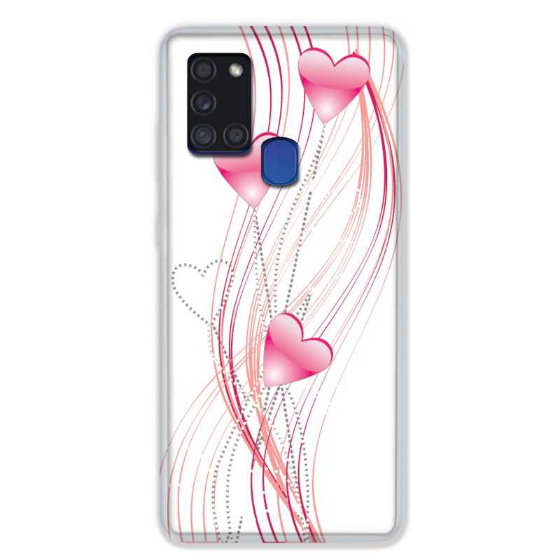Coque pour Samsung Galaxy A21S Coeur Rose Montant sur Blanc