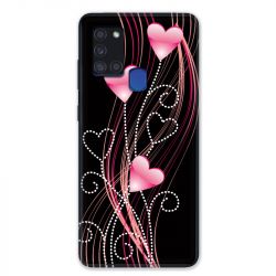 Coque pour Samsung Galaxy A21S Coeur Rose Montant sur Noir
