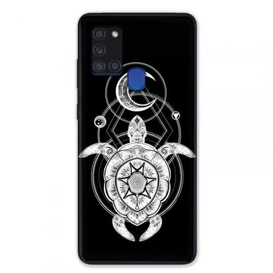 Coque pour Samsung Galaxy A21S Animaux Maori Tortue Noir