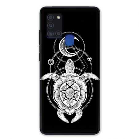 Coque pour Samsung Galaxy A21S Animaux Maori Tortue Noir