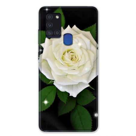 Coque pour Samsung Galaxy A21S Fleur Rose Blanche
