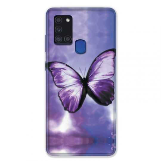 Coque pour Samsung Galaxy A21S Papillon Violet et Blanc