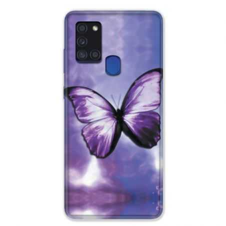 Coque pour Samsung Galaxy A21S Papillon Violet et Blanc