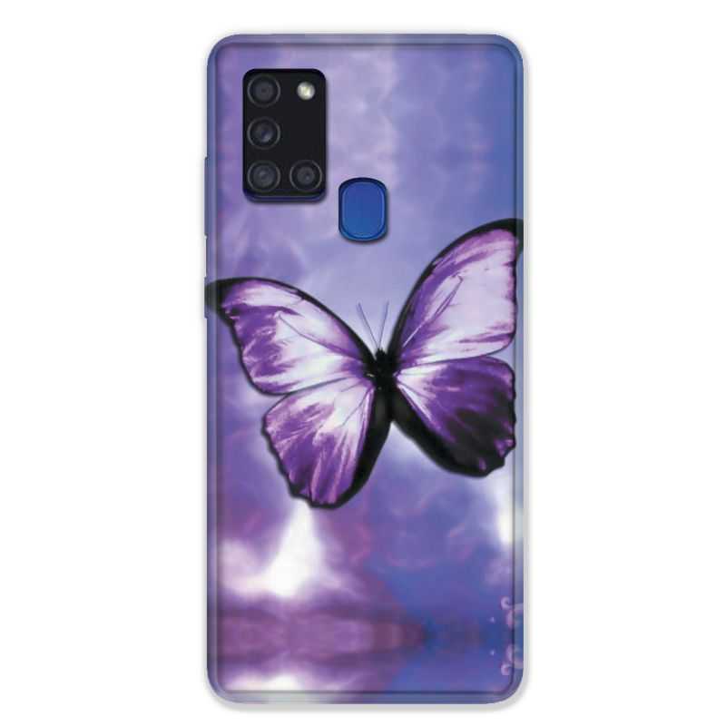 Coque pour Samsung Galaxy A21S Papillon Violet et Blanc