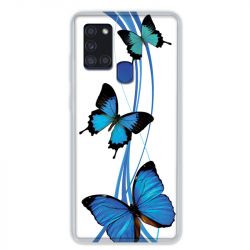 Coque pour Samsung Galaxy A21S Papillon bleu sur Blanc