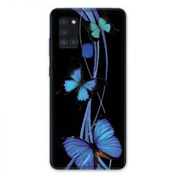 Coque pour Samsung Galaxy A21S Papillon bleu sur Noir