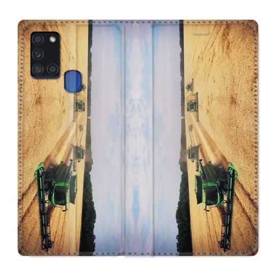 Housse cuir portefeuille pour Samsung Galaxy A21S Agriculture Moissonneuse