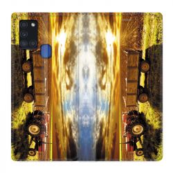 Housse cuir portefeuille pour Samsung Galaxy A21S Agriculture Tracteur Color