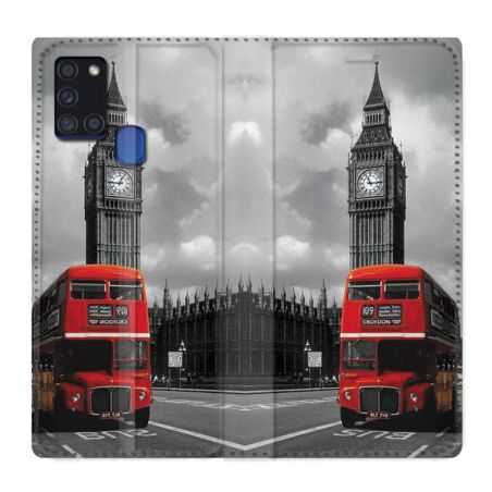 Housse cuir portefeuille pour Samsung Galaxy A21S Angleterre London Bus