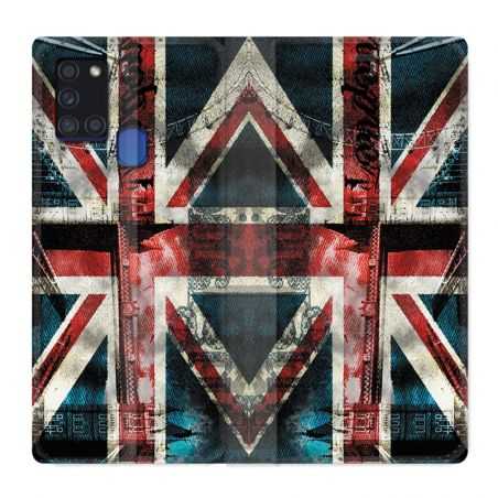 Housse cuir portefeuille pour Samsung Galaxy A21S Angleterre UK Jean's
