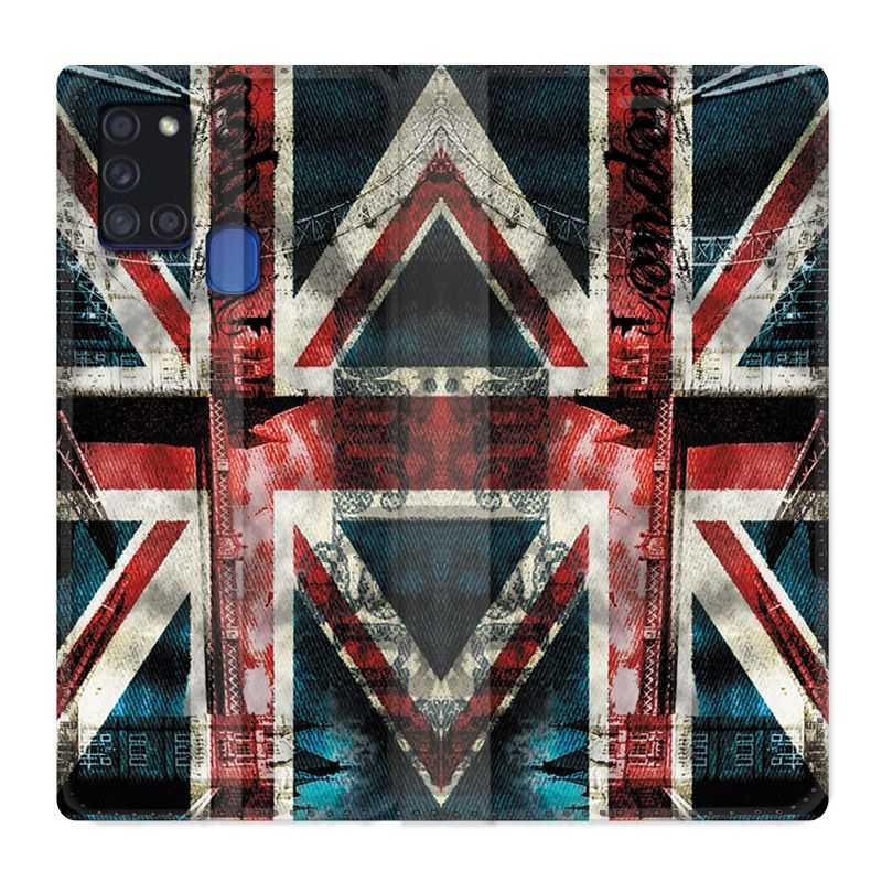Housse cuir portefeuille pour Samsung Galaxy A21S Angleterre UK Jean's