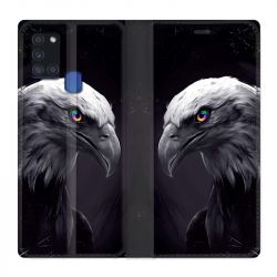 Housse cuir portefeuille pour Samsung Galaxy A21S Aigle Royal Noir