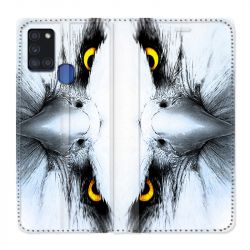 Housse cuir portefeuille pour Samsung Galaxy A21S Aigle Royal Blanc