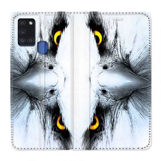 Housse cuir portefeuille pour Samsung Galaxy A21S Aigle Royal Blanc