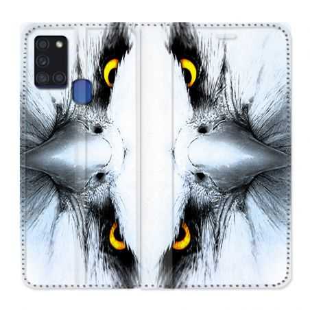 Housse cuir portefeuille pour Samsung Galaxy A21S Aigle Royal Blanc
