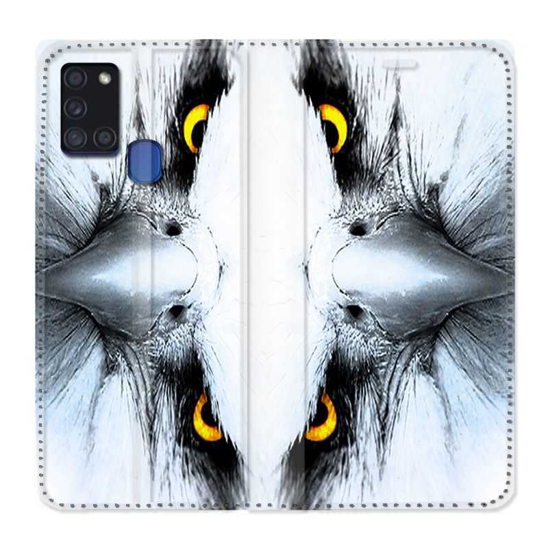 Housse cuir portefeuille pour Samsung Galaxy A21S Aigle Royal Blanc