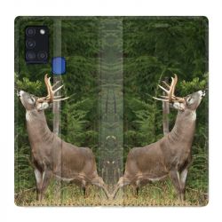 Housse cuir portefeuille pour Samsung Galaxy A21S Cerf