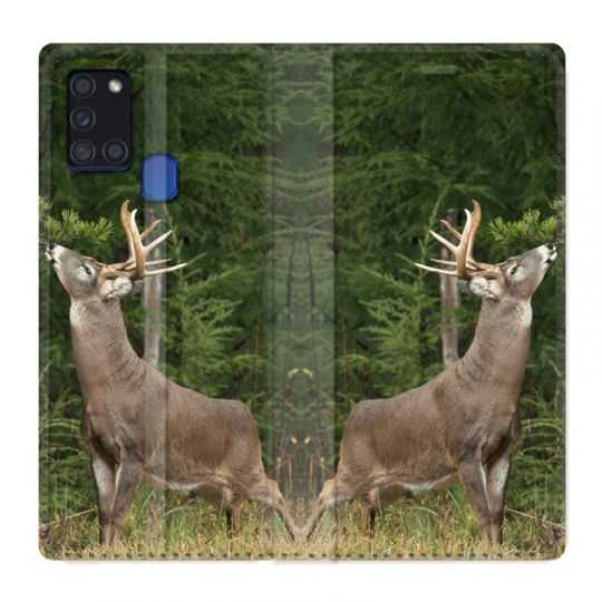 Housse cuir portefeuille pour Samsung Galaxy A21S Cerf