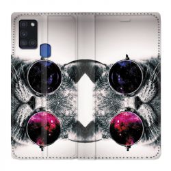 Housse cuir portefeuille pour Samsung Galaxy A21S Chat Fashion