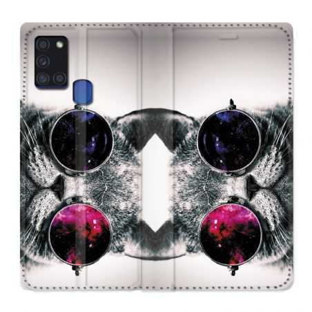 Housse cuir portefeuille pour Samsung Galaxy A21S Chat Fashion