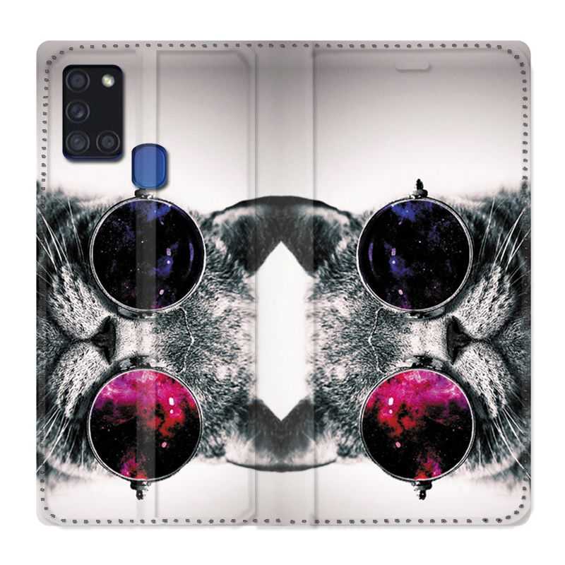 Housse cuir portefeuille pour Samsung Galaxy A21S Chat Fashion