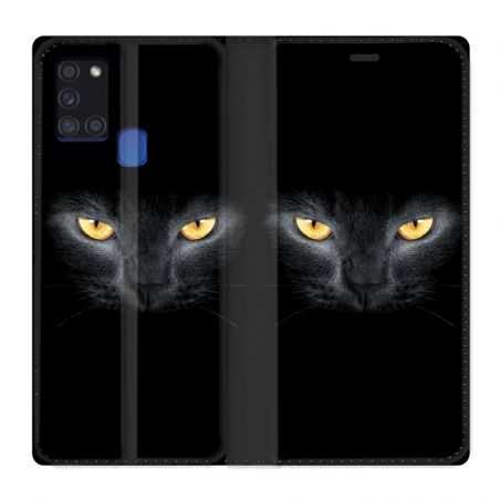 Housse cuir portefeuille pour Samsung Galaxy A21S Chat Noir