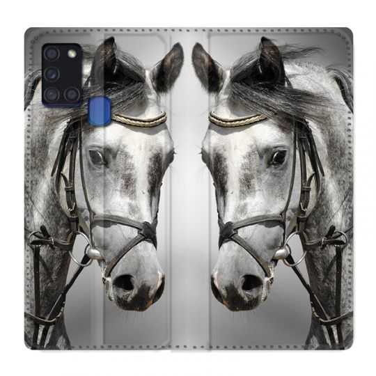 Housse cuir portefeuille pour Samsung Galaxy A21S Cheval Blanc