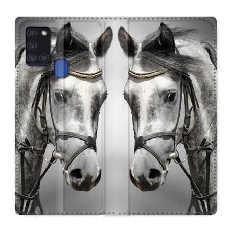 Housse cuir portefeuille pour Samsung Galaxy A21S Cheval Blanc
