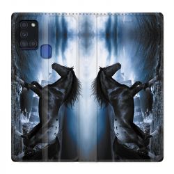 Housse cuir portefeuille pour Samsung Galaxy A21S Cheval Noir