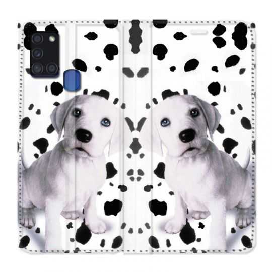 Housse cuir portefeuille pour Samsung Galaxy A21S Chien Dalmatien