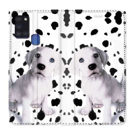 Housse cuir portefeuille pour Samsung Galaxy A21S Chien Dalmatien