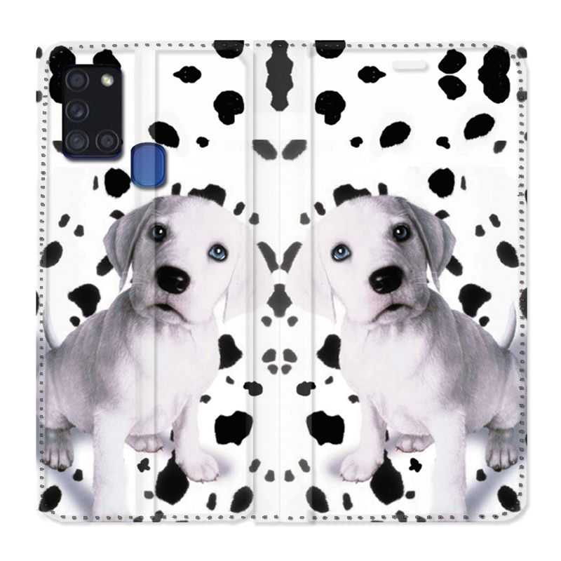 Housse cuir portefeuille pour Samsung Galaxy A21S Chien Dalmatien