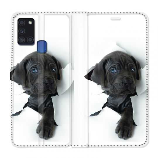 Housse cuir portefeuille pour Samsung Galaxy A21S Chien Noir