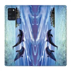 Housse cuir portefeuille pour Samsung Galaxy A21S Dauphin Ile
